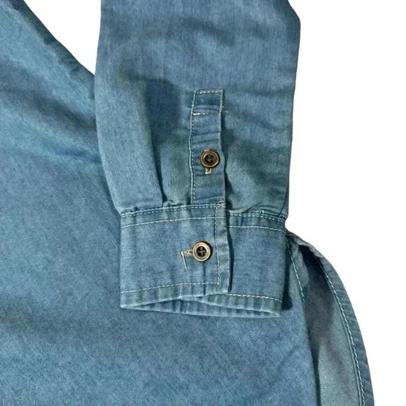 Polly & Esther Floral-Embroidered Button Up Shirt Chambray Women's Top S NWT - Picture 6 of 13